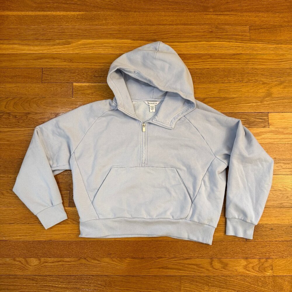 Athleta 1/2 Zip Hooded Sweatshirt in Light Blue - Size Medium Kangaroo Pocket